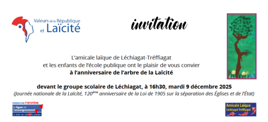 Journée nationale de la Laïcité mardi 9 décembre. Anniversaire de l’Arbre de la Laïcité à Léchiagat