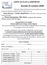 Vente de plats à emporter Samedi 31 Octobre 2026